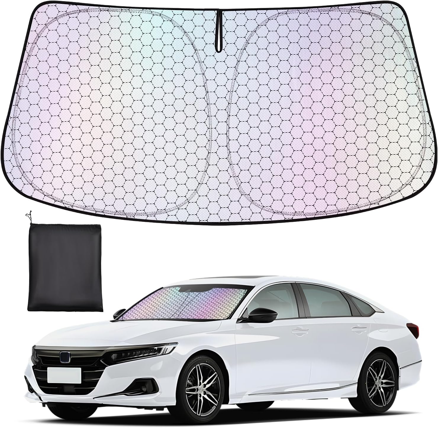 XCBYT Windshield Sun Shade for 2018-2024 Accord, Upgrade Car Shades for Windshield with Laser Honeycomb Heat Dissipation, Front Car Sun Shade Blocks UV and Heat, Keep Cooler