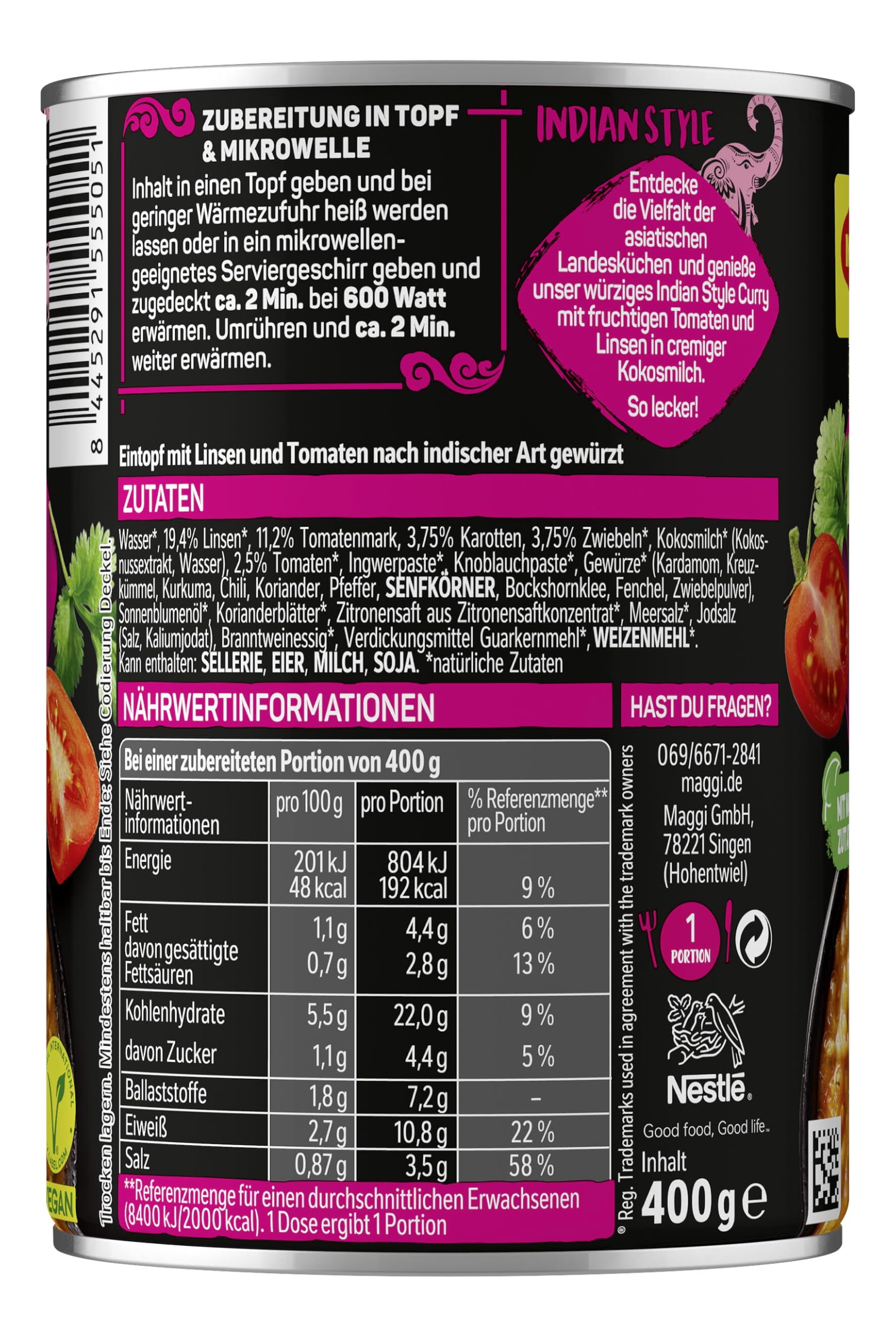MAGGI Magic Asia Indian Style Curry, leckeres veganes Fertiggericht, 10er Pack (10 x 400g)