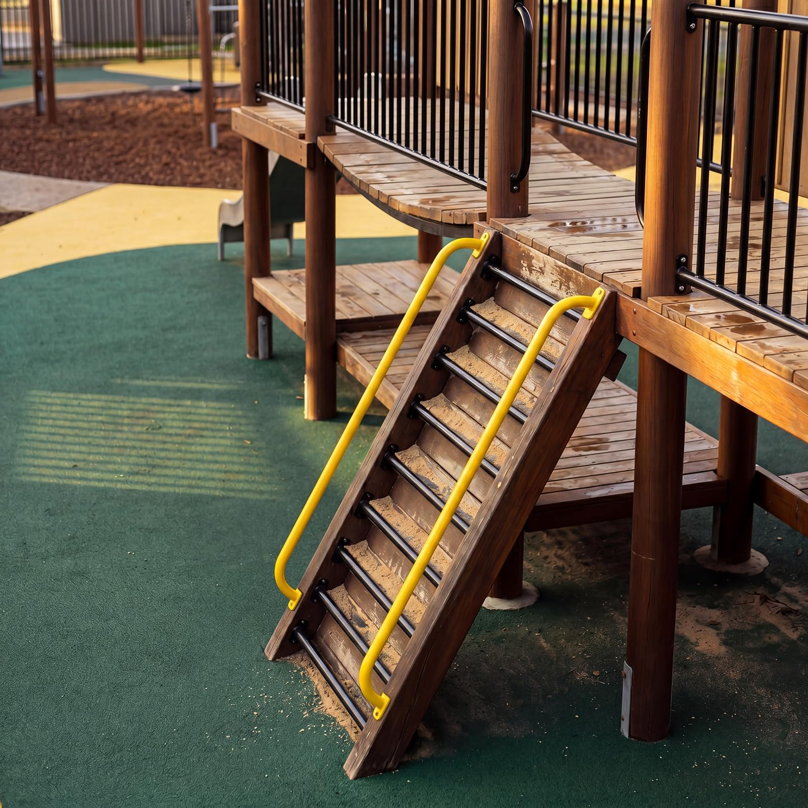 Lounsweer Accesorios para parque infantil, asas de seguridad de metal, mango de escalera para casa de juegos, barras de agarre largas para casa de árbol, escalada en roca, parque infantil (2, amarillo