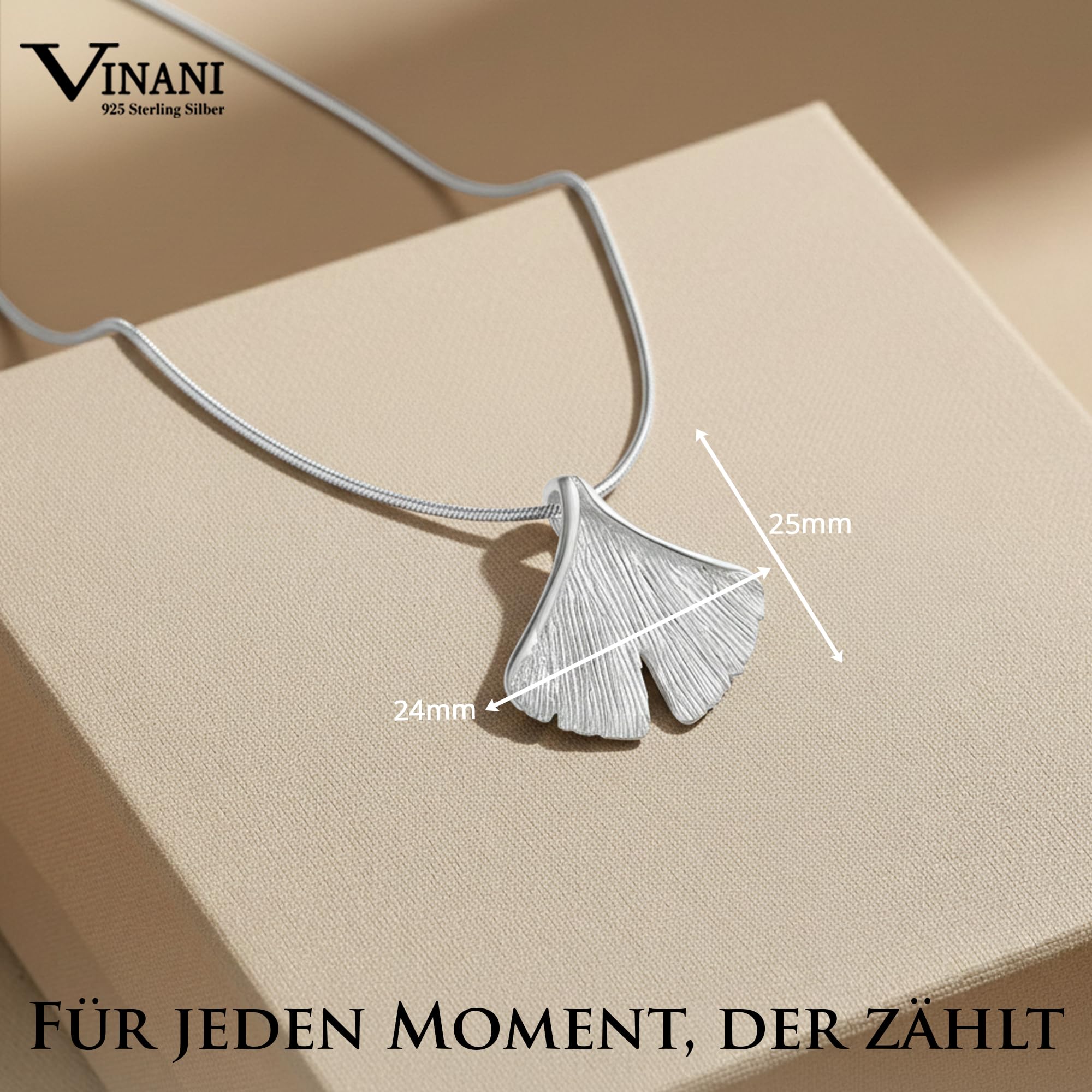 Vinani 925 Sterling Silber Ginkgo Blatt Anhänger mit Schlangenkette AGK | Schutzengel-Anhänger mit Schlangenkette aus Italien, nickelfrei, antiallergisch und anlaufgeschützt.