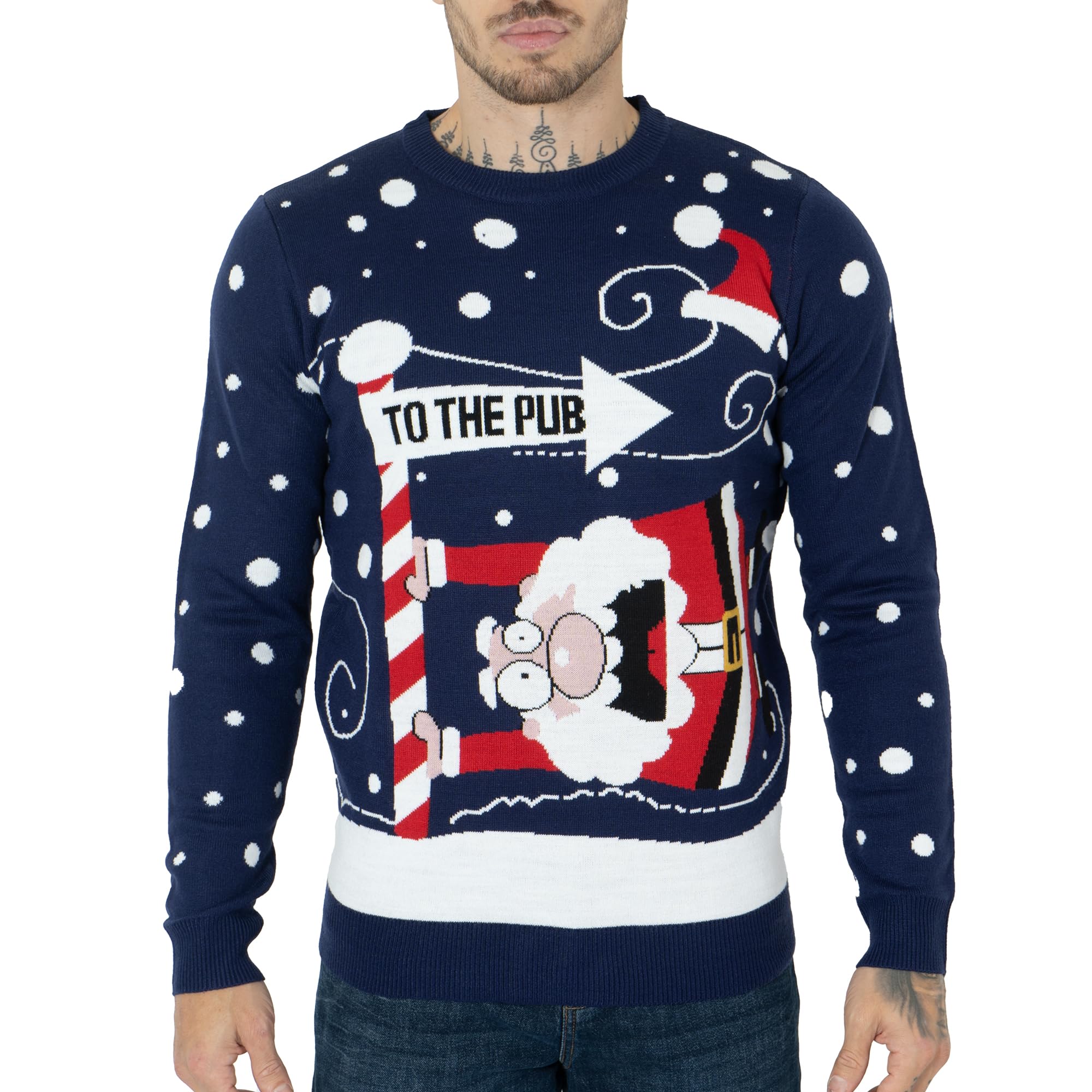 Noroze Men's To The Pub Navy Wo Unisex Jumper Xmas Pullover Santa To The Pub Sweater (, Small)