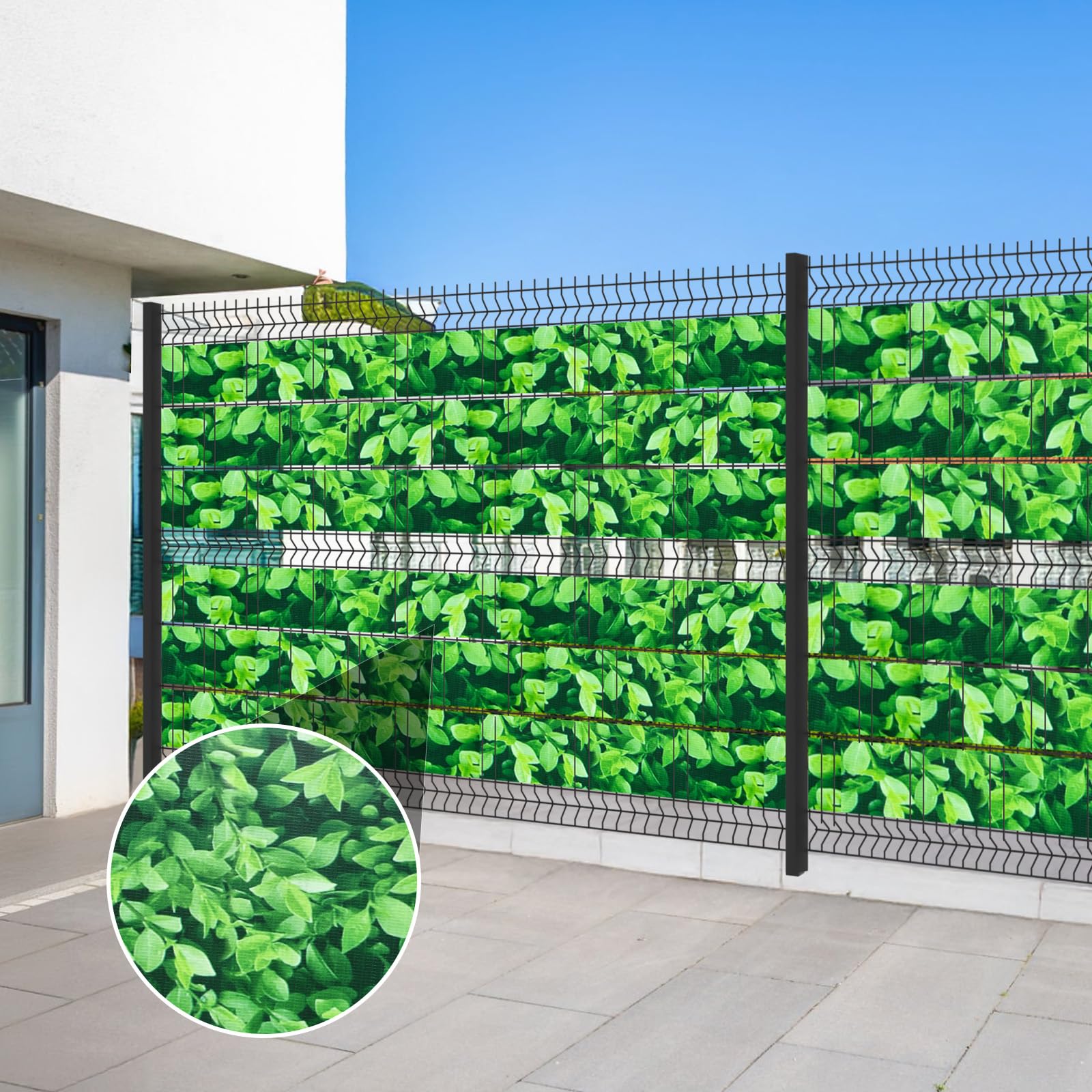 Sunnylaxx PVC Sichtschutzstreifen 35m x 19cm, 450g/m² inkl. 20 Clips, Buchsbaum Zaun Sichtschutz, Gartenzaun, Stabmattenzaun, Zaunfolie, Doppelstabmatten Zaun