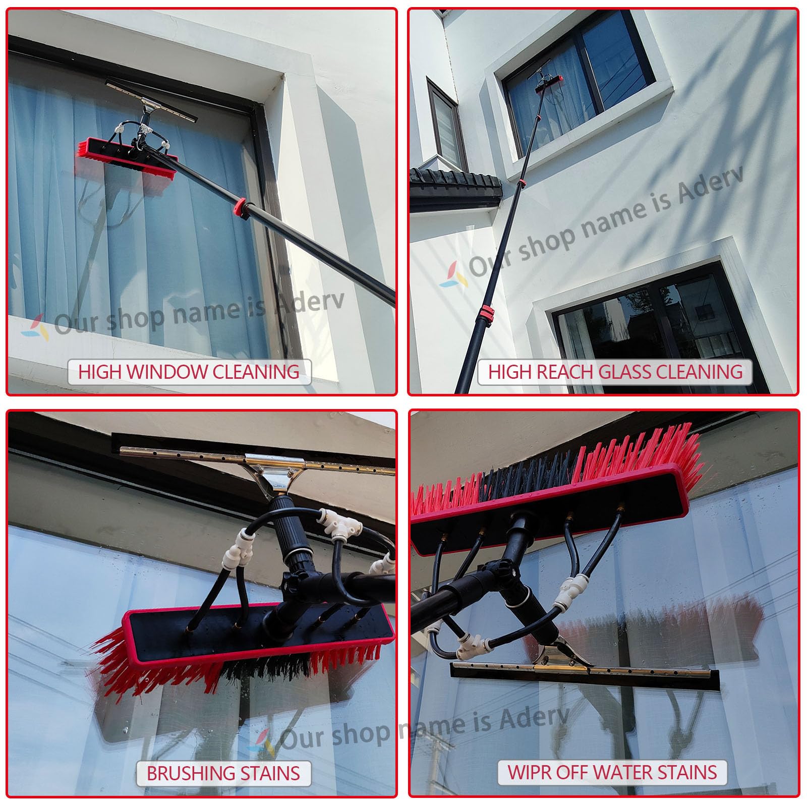 Genérico Cepillo para Ventanas SADOMAIN Kit de Lavado: 3,6-6 m telescópico con alimentación de Agua, escobilla de Goma y dispensador de jabón, Poste, Equipo de Limpieza, Coche (Cabezal de 5