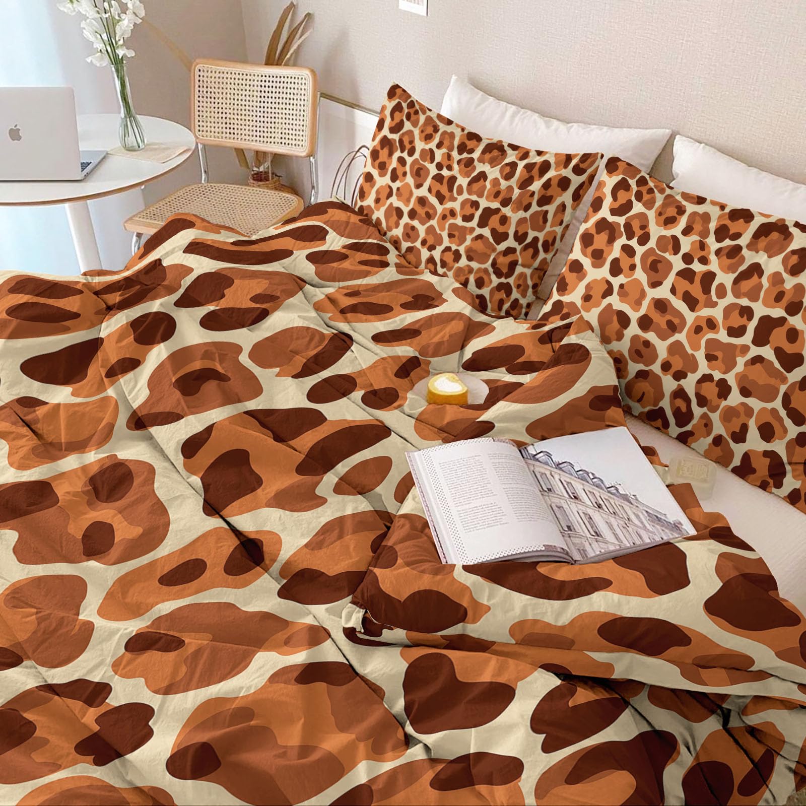 Minimalistyczny nowoczesny zestaw pościeli 230 x 220 cm, modny nadruk zwierzęcy, nadruk w panterkę, wielokolorowa, miękka, marszcząca się poszewka na kołdrę z mikrofibry z zamkiem błyskawicznym i 2