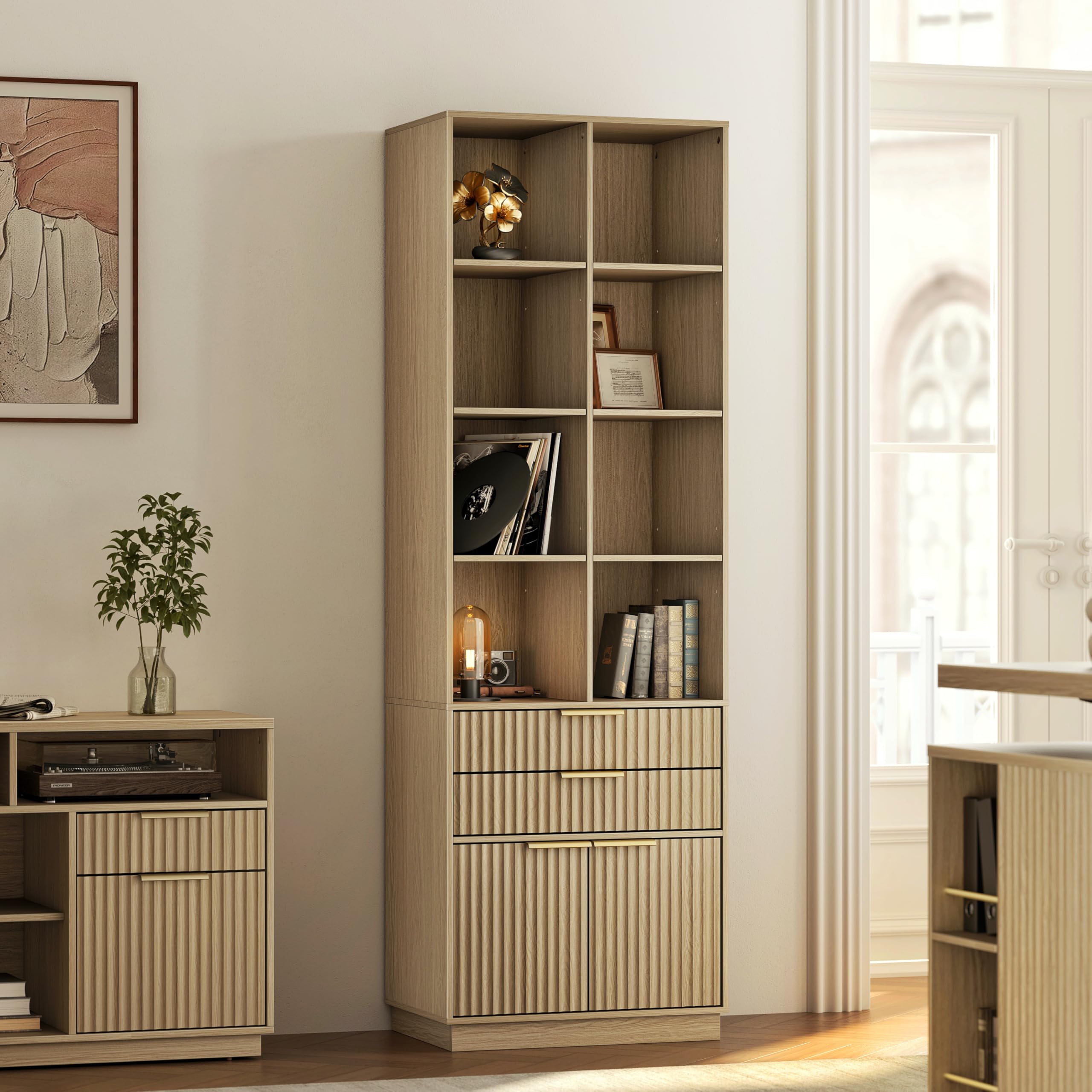 エルメス プチカレ ビブリオテーク 図書館 本棚 書棚 ブック柄 ベージュ系 Amazon.com: Perledesign Bookshelf with Drawers, 73 Inches Fluted