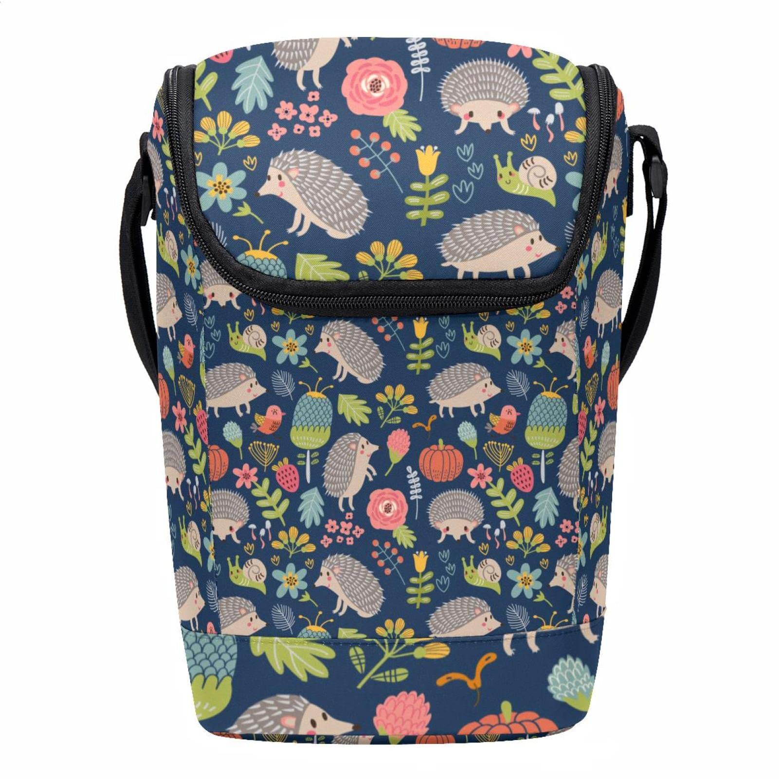 Lonchera de erizo y flores para adultos bolsa térmica portátil para oficina