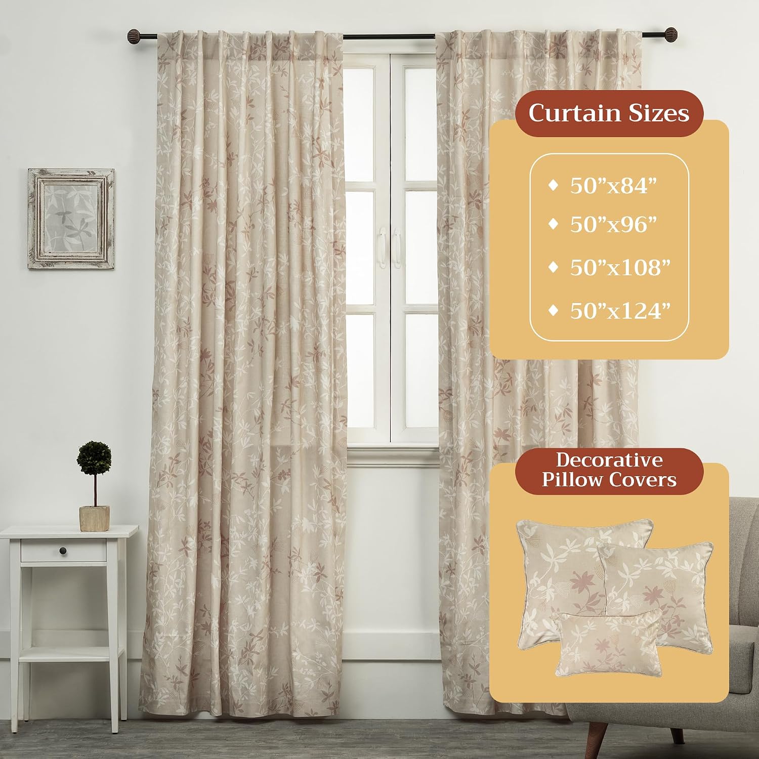 Maison d' Hermine Curtains for Living Room 100% Cotton 84 inch Length One Panel Light Filtering Curtains for Windows with Rod and Loop Pockets Spring Summer (Louxor - Beige, 50" W x 84" L) thumbnail