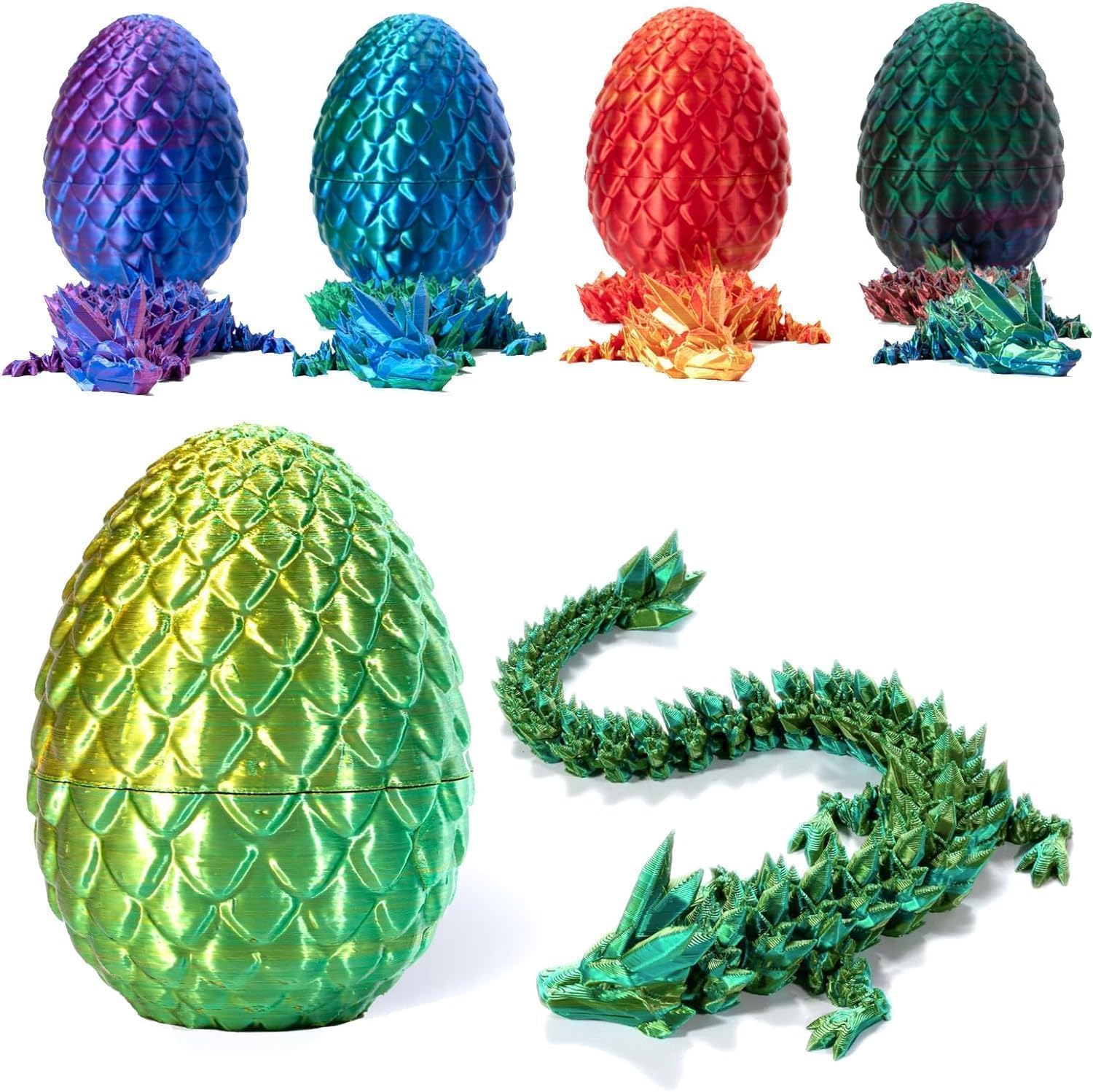 Crystal 3D Dragon & Egg - Articulated Dragon Egg Fidget Toy, Home Office Decor, Kids & Adults (Laser Green Yellow)
