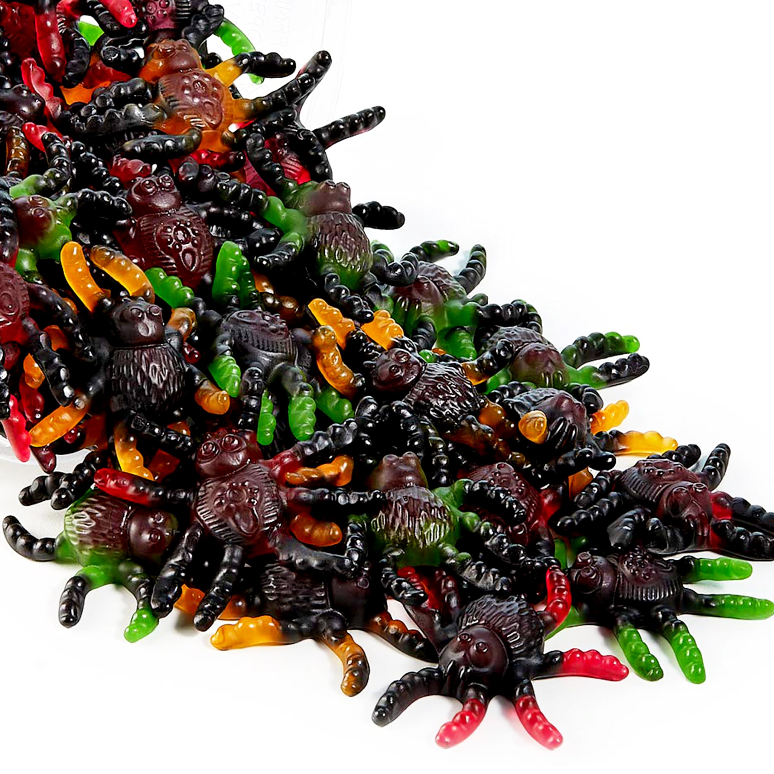 Trolli Ensemble de Tarentules en Caoutchouc de 2 Pièces 150 g Chacune Inclus Autocollants Fantômes, Sans Lactose et Sans Gluten, Bonbons à la Gelée de Fruit en Forme de Tarentule en Divers Saveurs