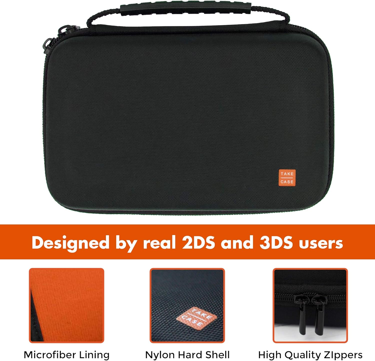 Hard Shell Carrying Case - Compatible with Nintendo 3DS XL and 2DS XL - Fits 16 Game Cards and Wall Charger - Includes Removable Accessories Pouch and Extra Large Stylus Orange