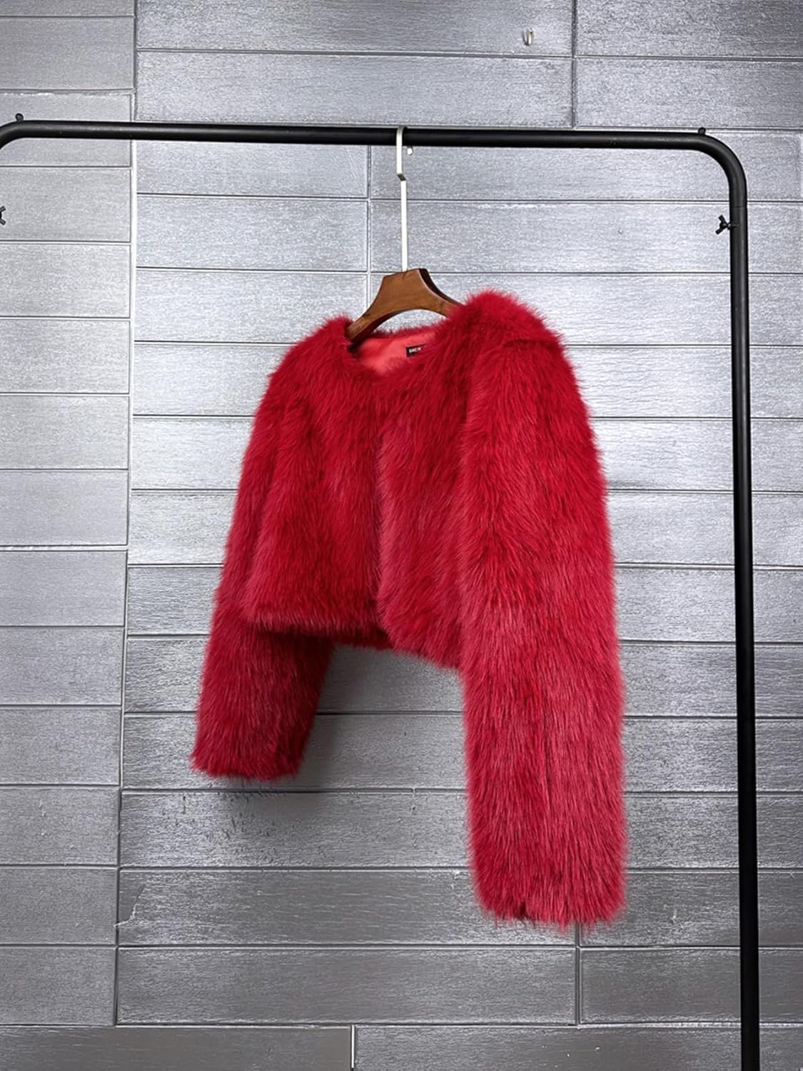 Women's Warm Fluffy Faux Fur Cropped Jackets Shaggy Short Coats Fuzzy Overwear
