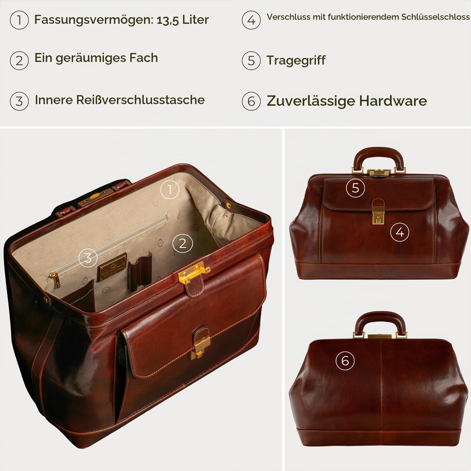 Time Resistance Leder-Arzttasche – Top-Handle-Tasche – Medizinische Aktentasche – Gladstone-Handtasche