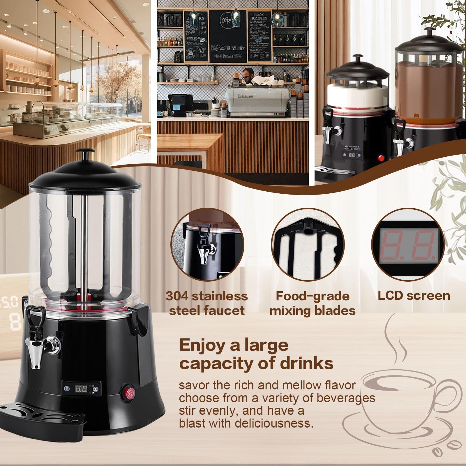 Cioccolatiera professionale, cioccolatiera elettrica da 10 litri, controllo della temperatura, agitazione automatica, acciaio inossidabile(10L)