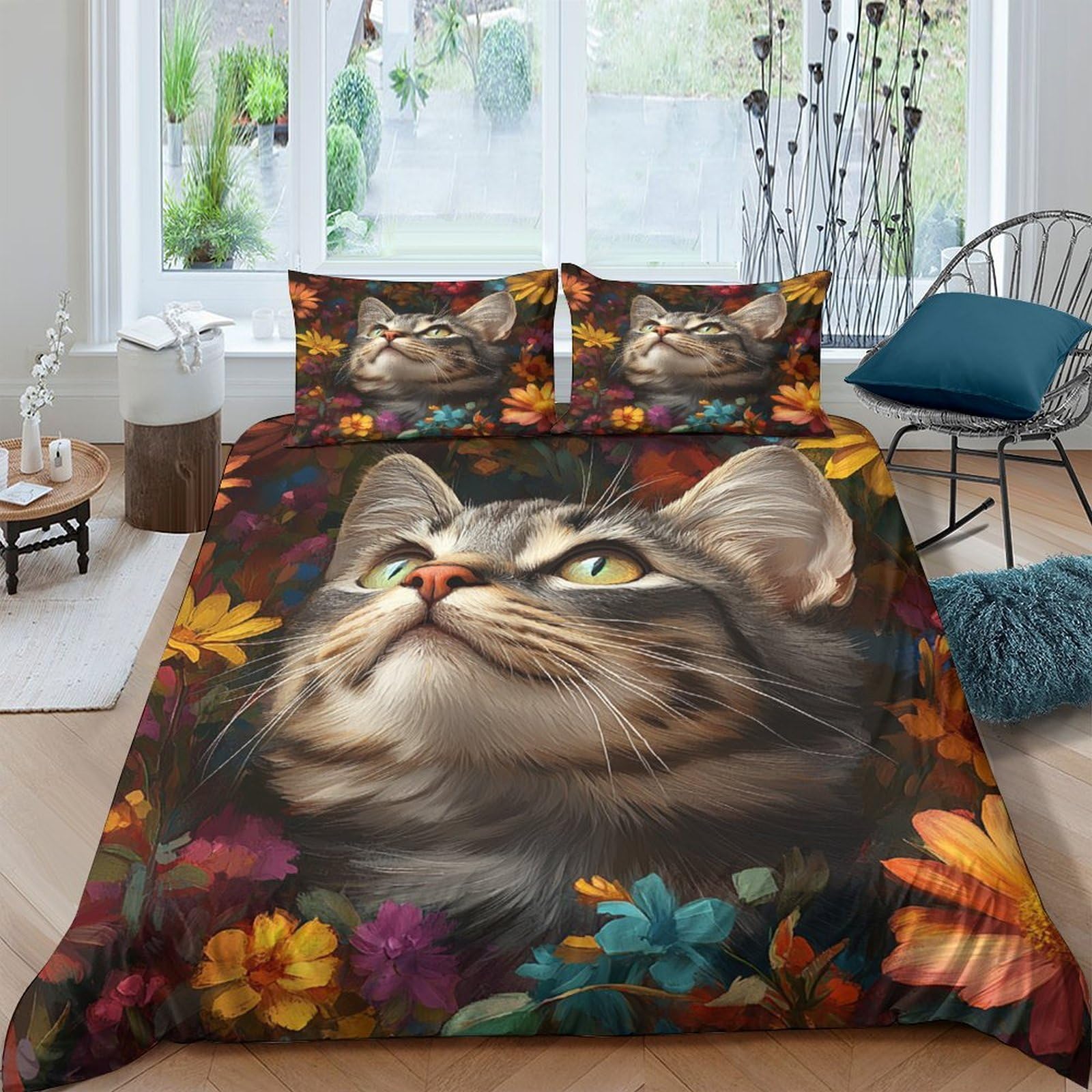 Ctjqhvkz Style-10 3D Printed Cat Portrait Fitted Sheet Microfiber Soft Floral Bed Cover For Bedroom Guest Room Dorm Decor Single（135X200cm）