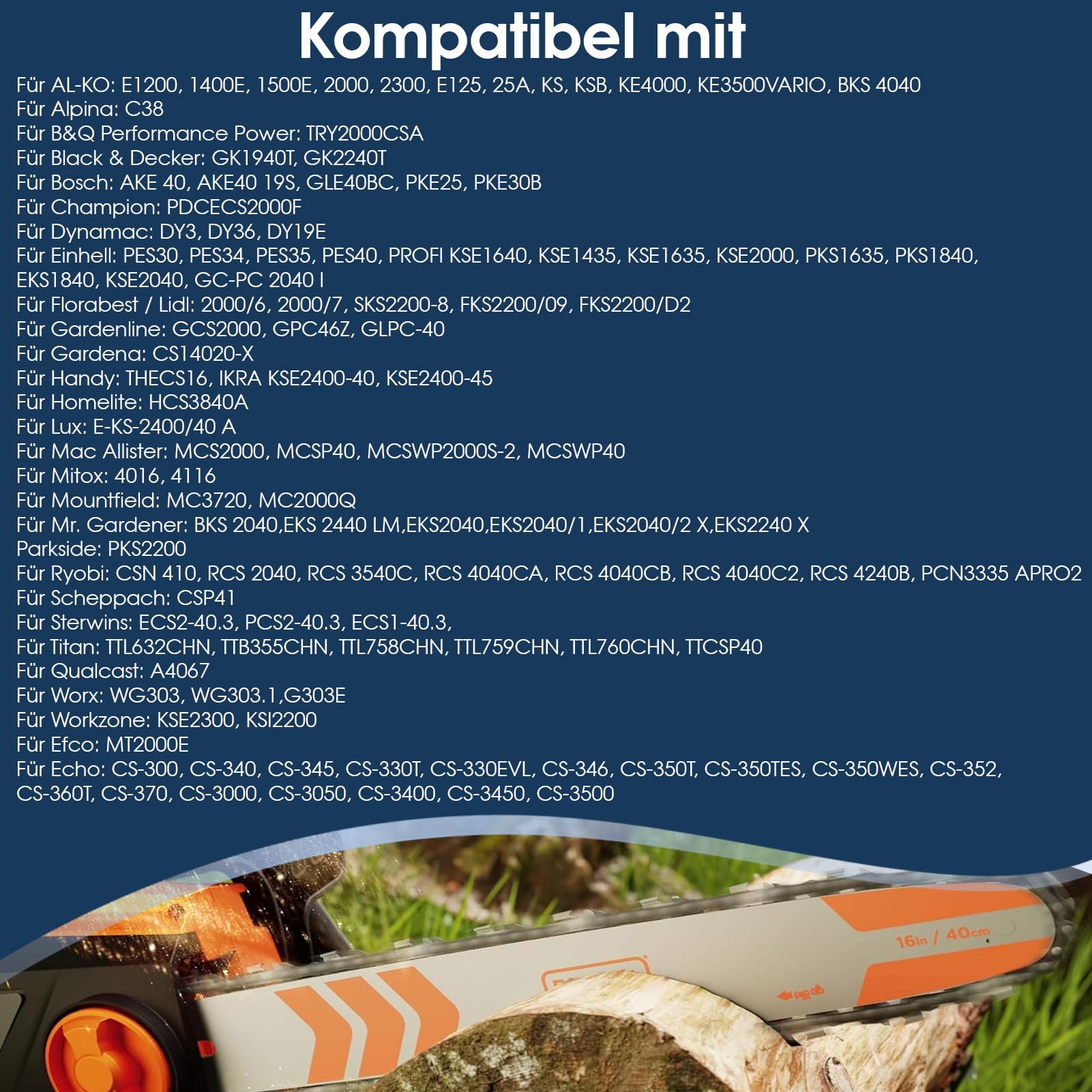 Zestaw 5 łańcuchów do piły 3/8" LP do miecza 40 cm - 57 ogniw napędowych, 1,3 mm - łańcuch zapasowy kompatybilny z Bosch, Einhell, Gardena, Ryobi, Worx, Parkside, Efco, Echo, Alpina, Mac