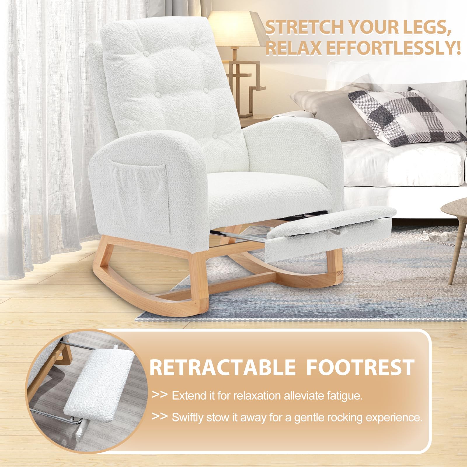 Amazon.com: cinkehome Nursery Rocking Chair with Retractable Foot