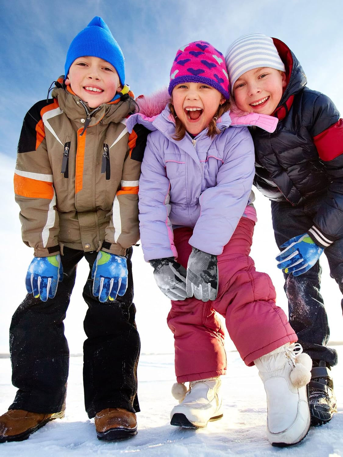 2 Pairs Winter Kids Snow Gloves Waterproof Windproof Warm Youth Ski Gloves Toddler Snowboard Gloves for 6-13 Years (Grey, Blue,) : Sports & Outdoors