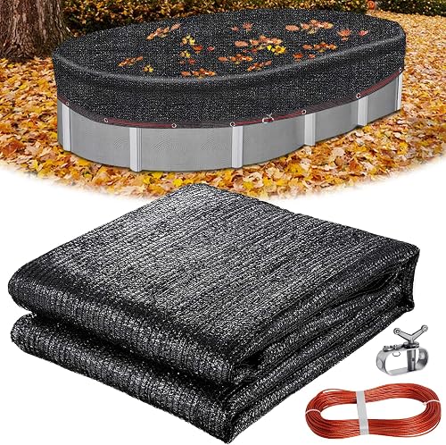 18 Ft x 33 Ft Oval Pool Leaf Net Cover, Fine Mesh Oval Above Ground Swimming Pool Leaf Net Cover, with Winch & Cable, Covers Size: 22 Ft x 37 Ft (Includes 4-feet Overlap), Black