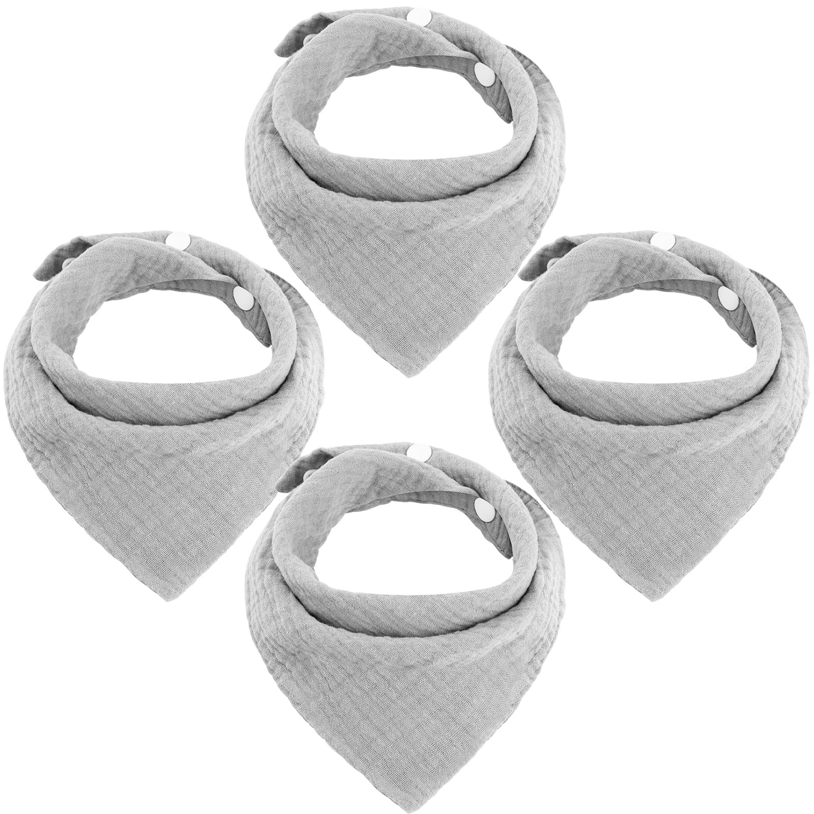 WD&CD 4 Stück Baby Dreieckstuch Lätzchen Grau, Doppellagig Weiche & Absorbierende Musselin Halstüch Sabberlätzche mit 2 Verstellbares Druckknopf