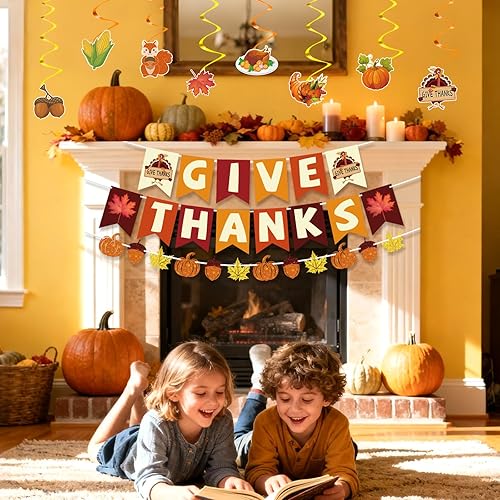 Miniatura 6 de 42 piezas de decoraciones de Acción de Gracias  Pancarta de agradecimiento premontada en espirales colgantes  Decoración de otoño para interiores,