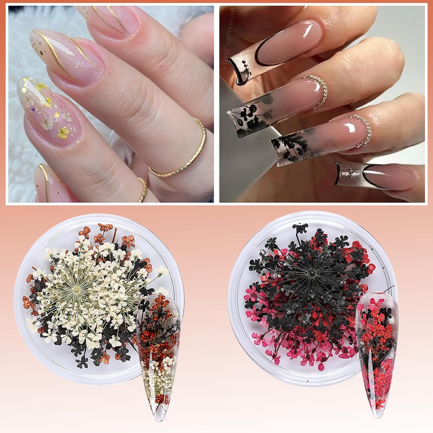 Pressed Dry Flowers Nail Decoration Kit 8 Boxes Colorful Tiny Floral Petal Nail Art Supplies Real Natural Lace Flower for Nail Art Designs 3D Gypsophila Accessories for DIY Manicure & Resin Crafts