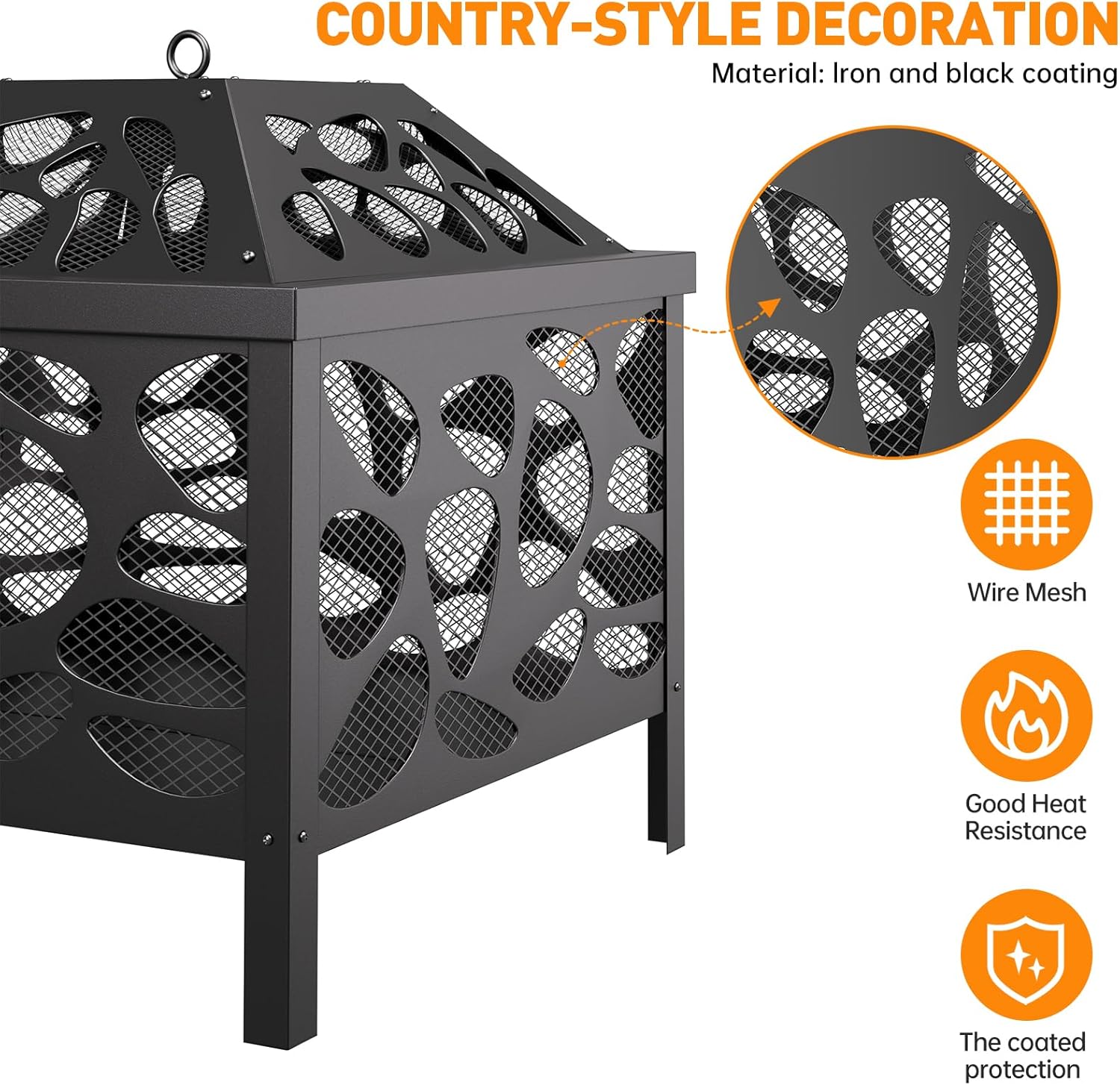 15.7 inch Small Fire Pit for Outside, Outdoor Wood Burning Fire Pit, with Anti-Spark Mesh Guard, Small Bonfire Pit,Firepit Bowl for Patio Camping Backyard Deck Picnic Porch