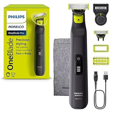 Norelco Philips OneBlade Pro 360 Face + Body, Electric Shaver, Beard Trimmer and Body Groomer, with 360 Blade Technology, 14-Length Precision Comb, Body Kit, Soft Pouch, Model QP6542/70