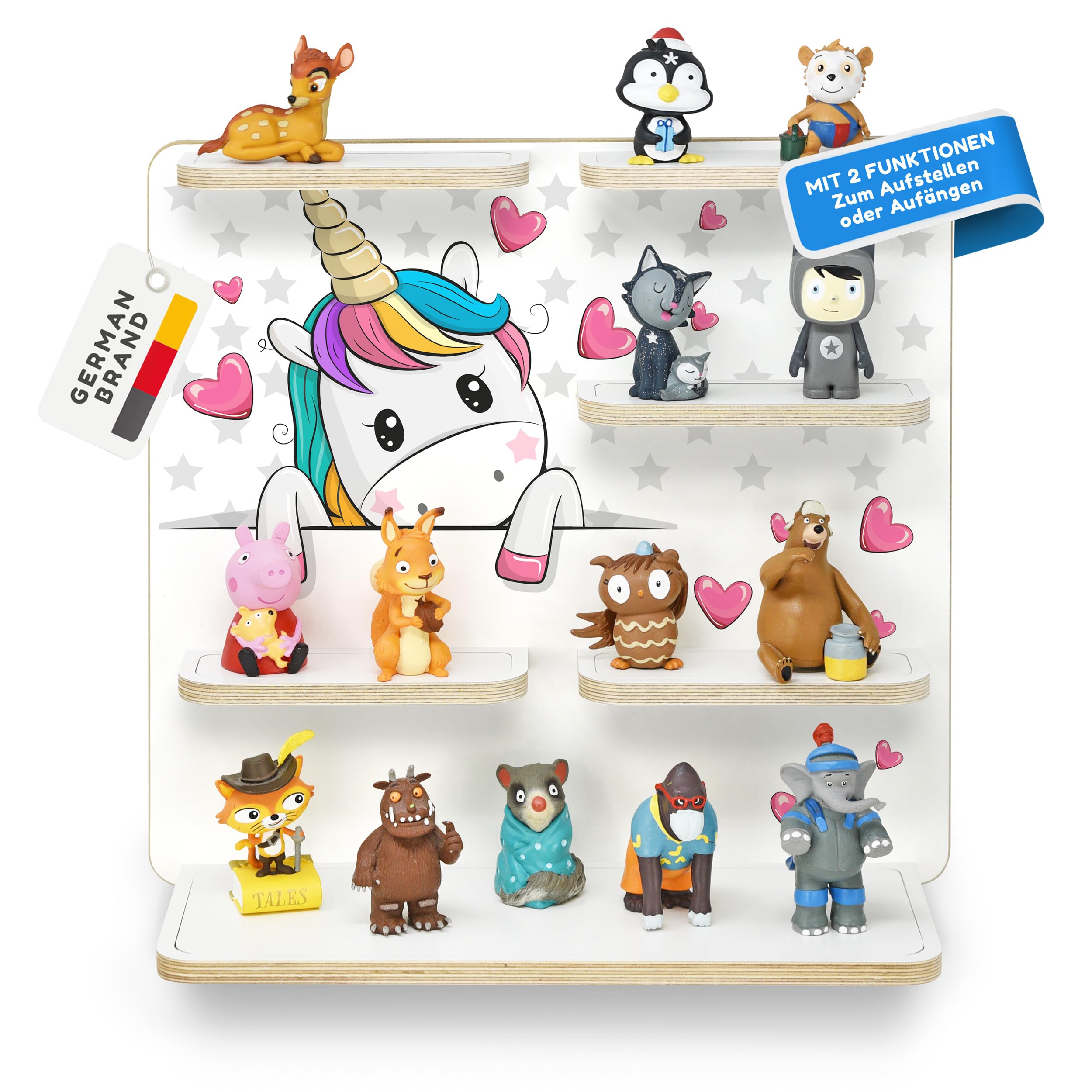 stadtecken Wooden Music Box Shelf - Fits Toniebox & Approx. 35 Tonies | Perfect Storage for Children's Room | Hanging | Expandable (Pony Buddy without Music Box)