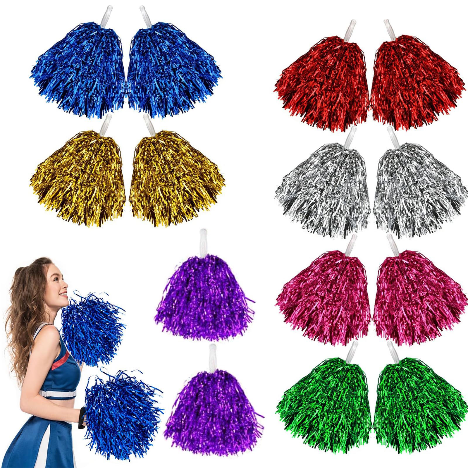 14 Stück Cheerleader Pompons, 7 Farben, mit Handgriffen - Leicht, tragbar