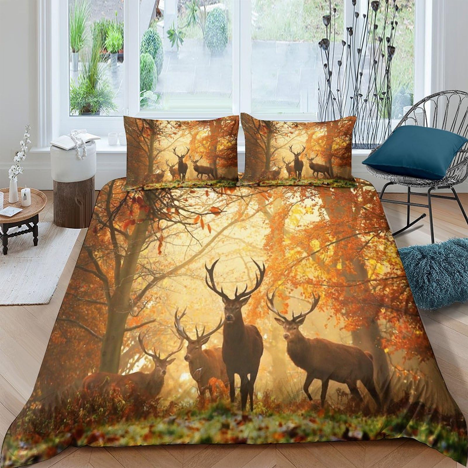 Housse de couette cerf de la jungle 3D King 220x240cm avec taies d'oreiller
