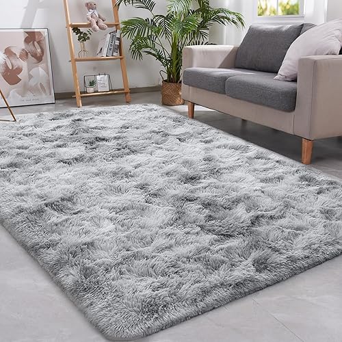Vocrite Super Soft Fluffy Rug for Living Room, 5x8 Large Gray Shag Fuzzy Plush Area Carpets, Anti-Skid Furry Faux Fur Shaggy Rug, Rectangular Rug for Bedroom Home Decor, Light Grey