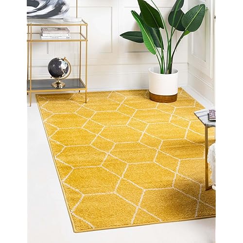 Unique Loom Trellis Frieze Collection Area Rug - Geometric (8' x 10', Yellow/ Ivory)