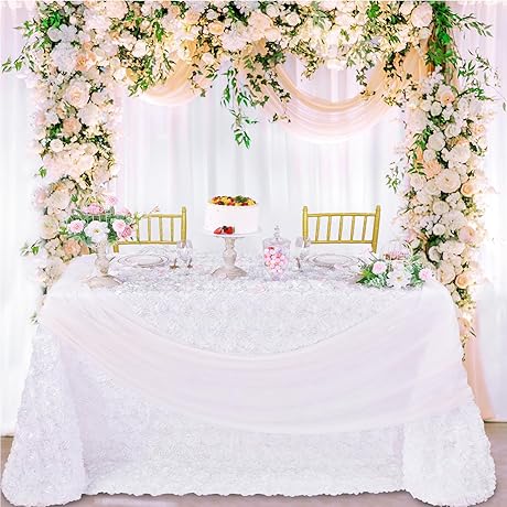 White Rosette Tablecloth Rectangle 60 x 102 Inch