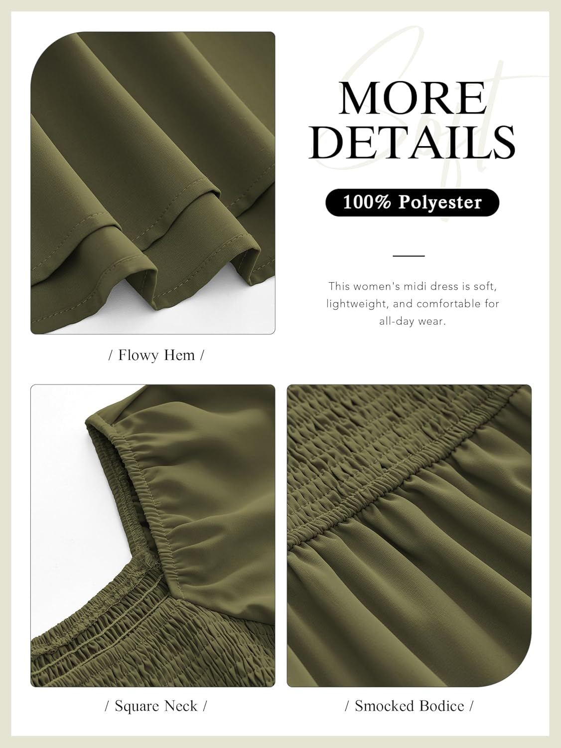 MASCOMODA Womens Summer Casual Midi Dress Square Neck Ruffle Short Sleeve Smocked High Waist A Line Wedding Guest Dresses - Image 6