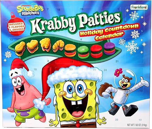 Frankford SpongeBob SquarePants Advent Calendar-24 Days of Krabby Patty Treats, Countdown to Christmas, 7.62 Ounces
