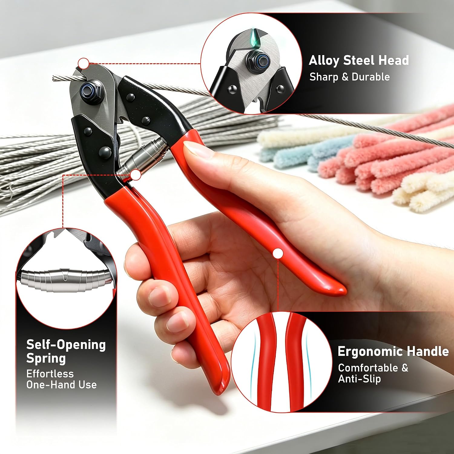 Cable Cutter, 7-1/2 Inch Heavy Duty Wire Rope Cutter, Cuts 5/32" Stainless Steel Aircraft Cable for Decking Railing Fencing Bike Bicycle Brake DIY