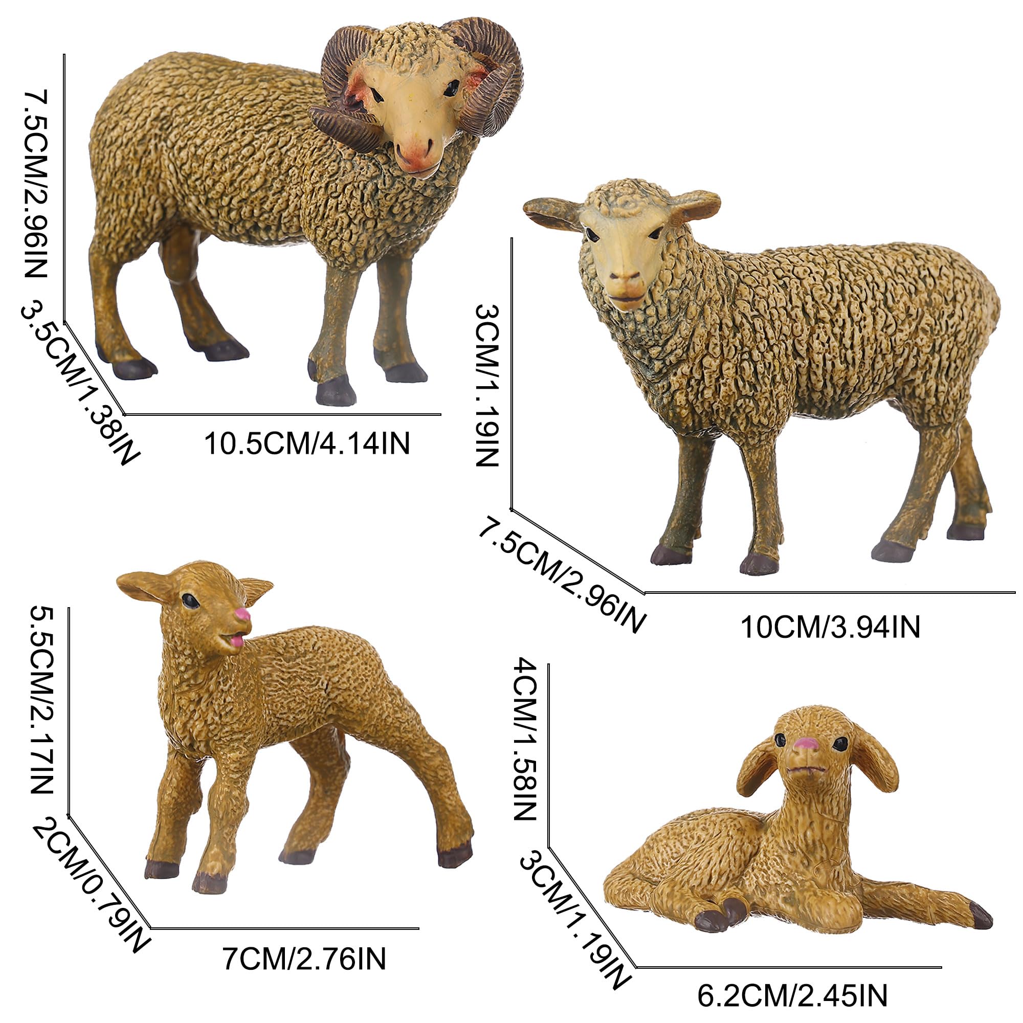JOKFEICE Tierfiguren 4 Stück Kunststoff Schaf Familie Tiere Action Modell Wissenschaftsprojekt, Lernspielzeug - Image 2