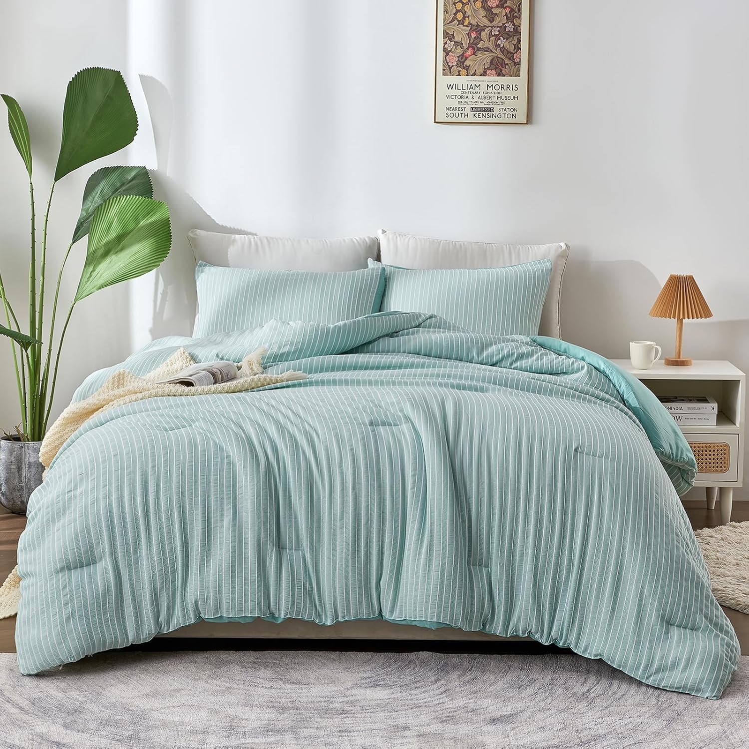 ENCOFT Comforter Queen Size, 3 Piece Textured Seafoam Green