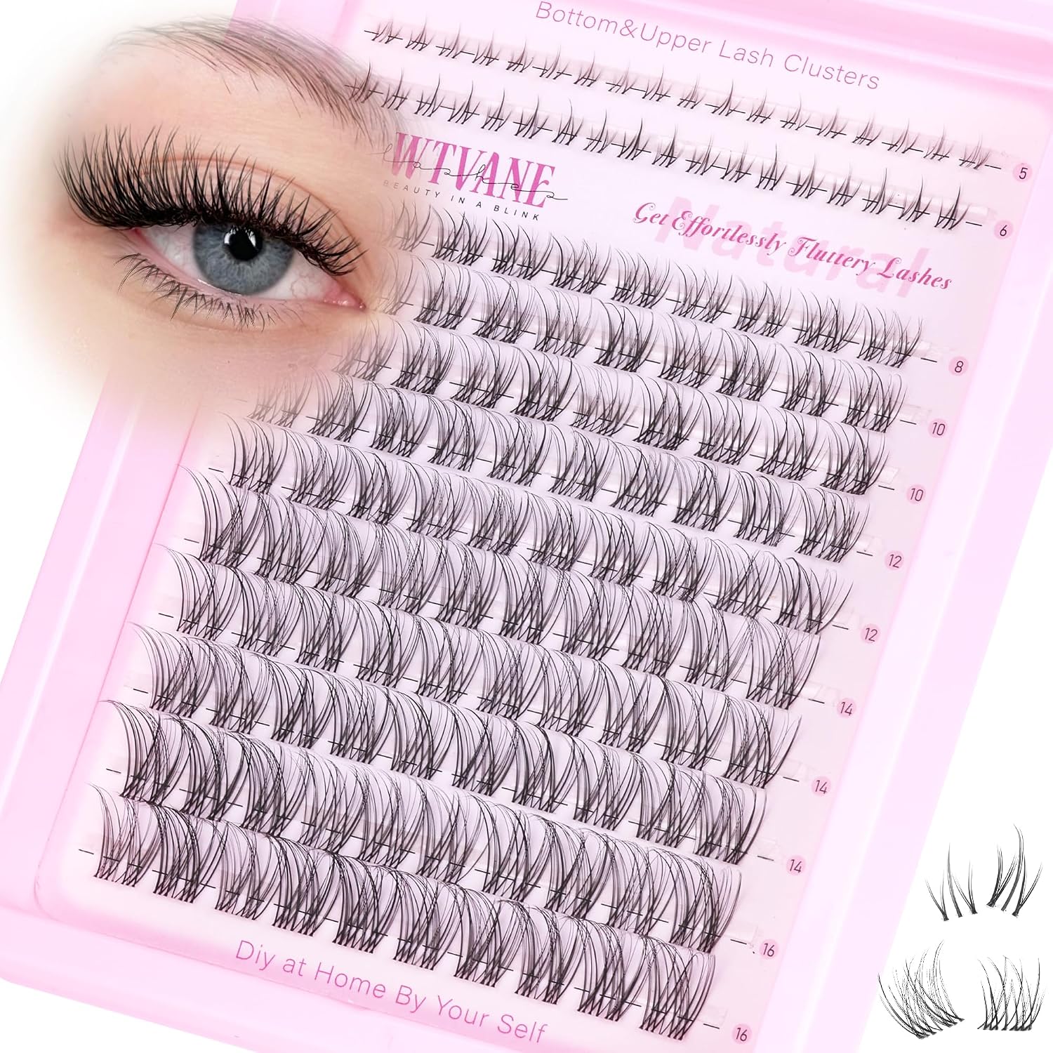 Lash Clusters Kit Wispy Cluster Eyelash Extensions Kit Natural Lash Extension Kit Natural Look Eyelash Clusters Wispy False Eyelashes with Lash Bond and Seal, Tweezers