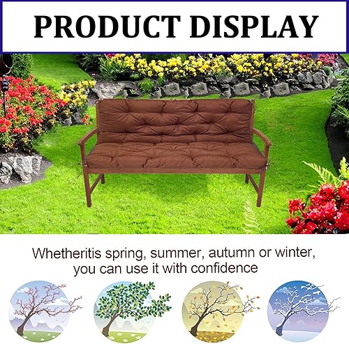 Miniatura 3 de Cojines de columpio de repuesto impermeables de 3 plazas con respaldo y 8 lazos gruesos de 4 pulgadas, cojín de banco de repuesto para muebles de