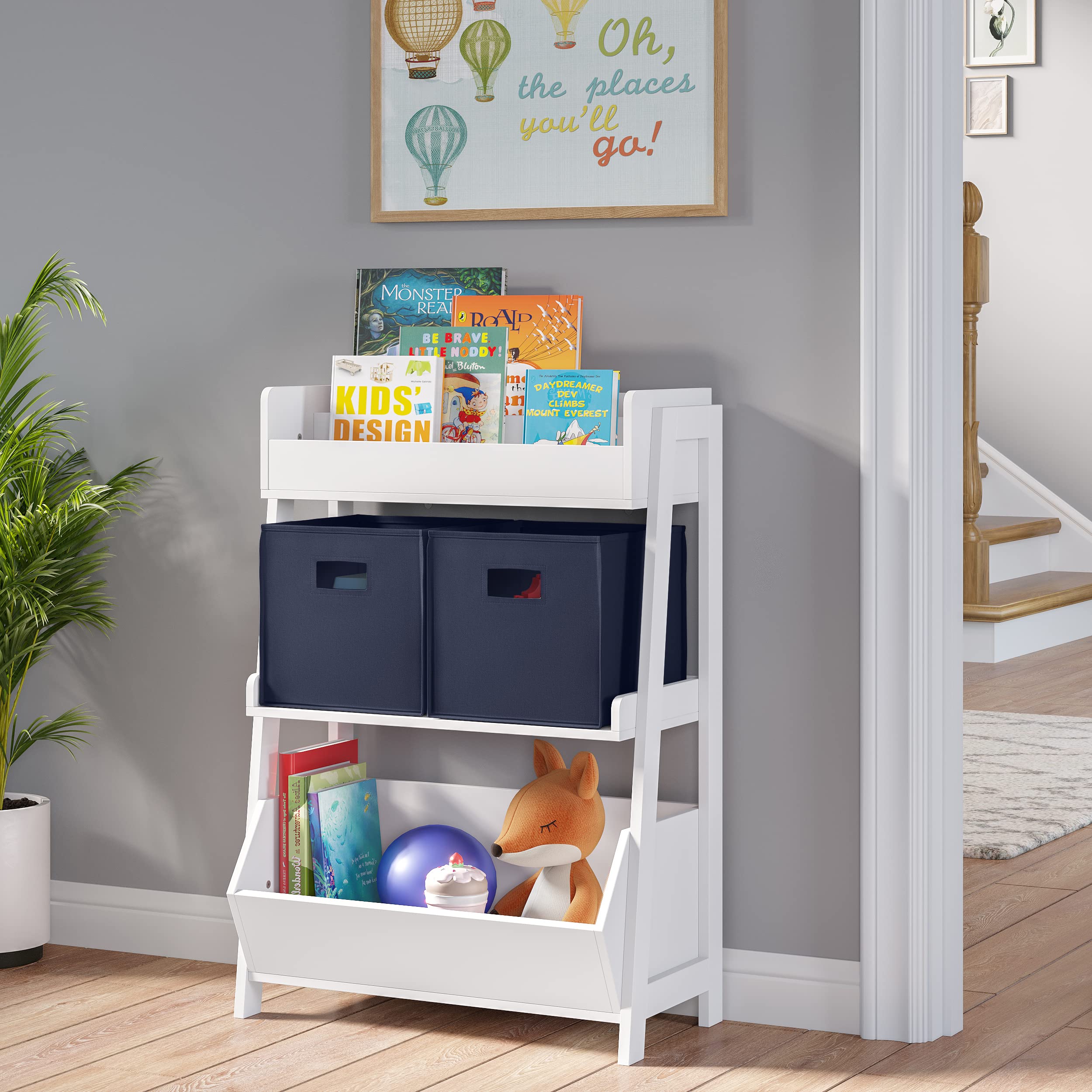 RiverRidge Lot de 2 bacs de rangement pliables avec poignées - Cube de rangement pour placard, chambre à coucher et salle de jeux - Organisateurs de placard et rangement - Bleu marine