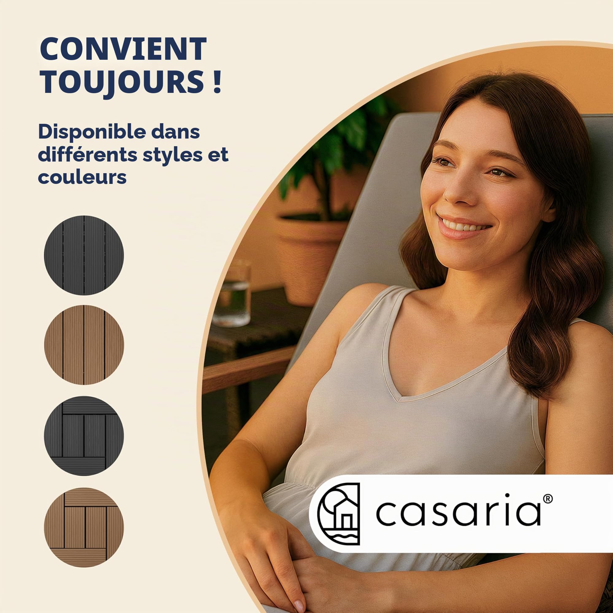 CASARIA® 11x Dalles WPC clipsables 30x30cm dalle terrasse extérieur antidérapant sol jardin caillebotis résistant UV intempéries imitation bois composite balcon mosaïque terre cuite