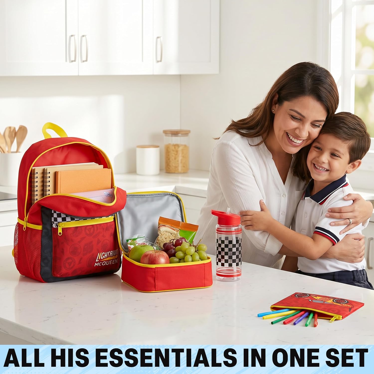 Get Trend Disney Cars Lightning McQueen Boys Backpack, 4 Piece Set