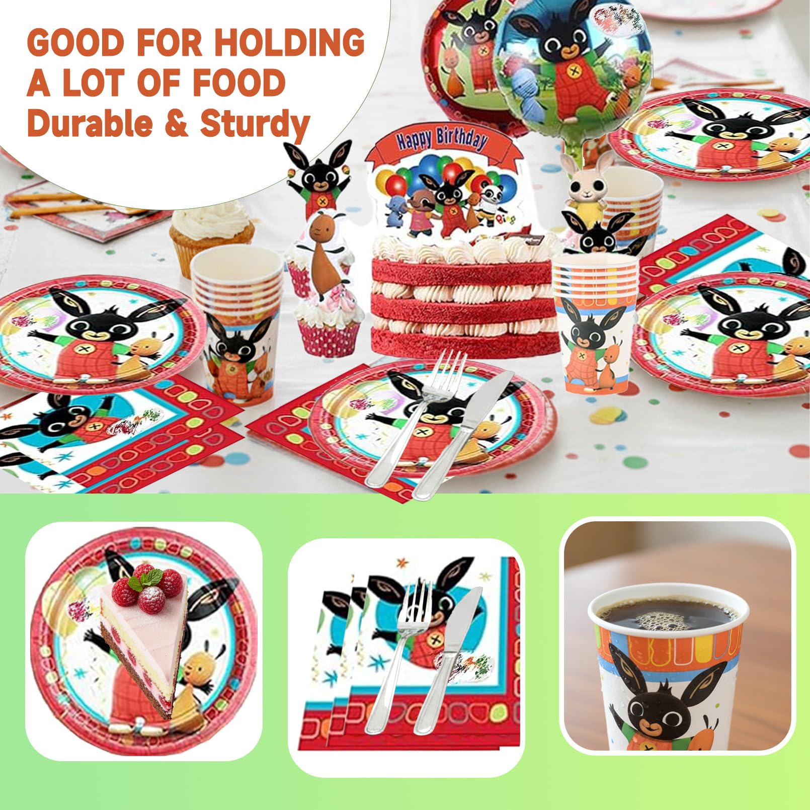 Decorazioni Compleanno Bunny, Stoviglie per Festa Bunny, Decorazioni per Festa Bunny Compleanno include Tovaglia, Piatti di Carta, Banner, Set Decorazioni per Compleanno per 10 persone