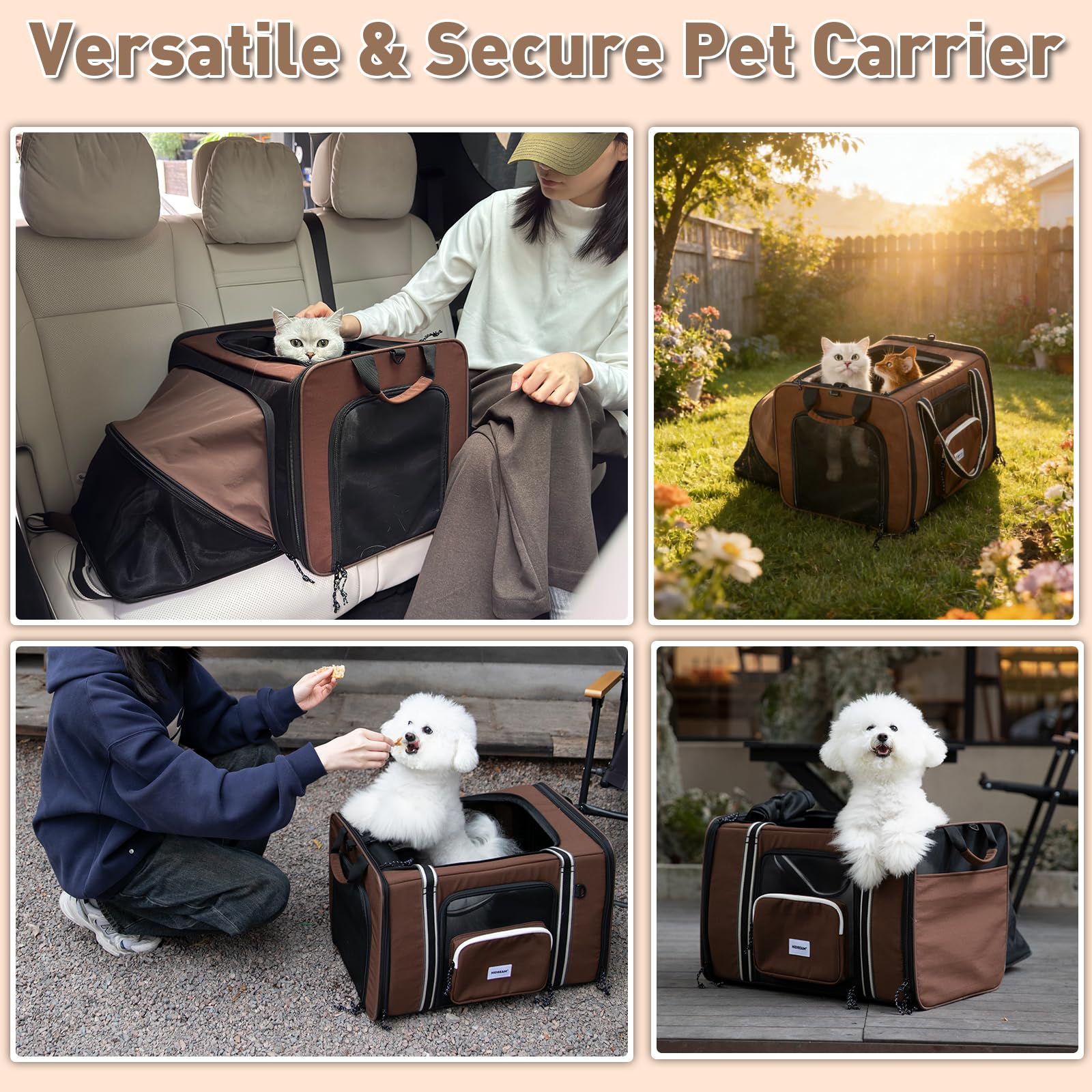 Bolsa de transporte expandible para mascotas para gatos y perros pequeños de hasta 10 kg, transportador de viaje de un solo hombro con malla transpirable, asas y bolsillos de almacenamiento