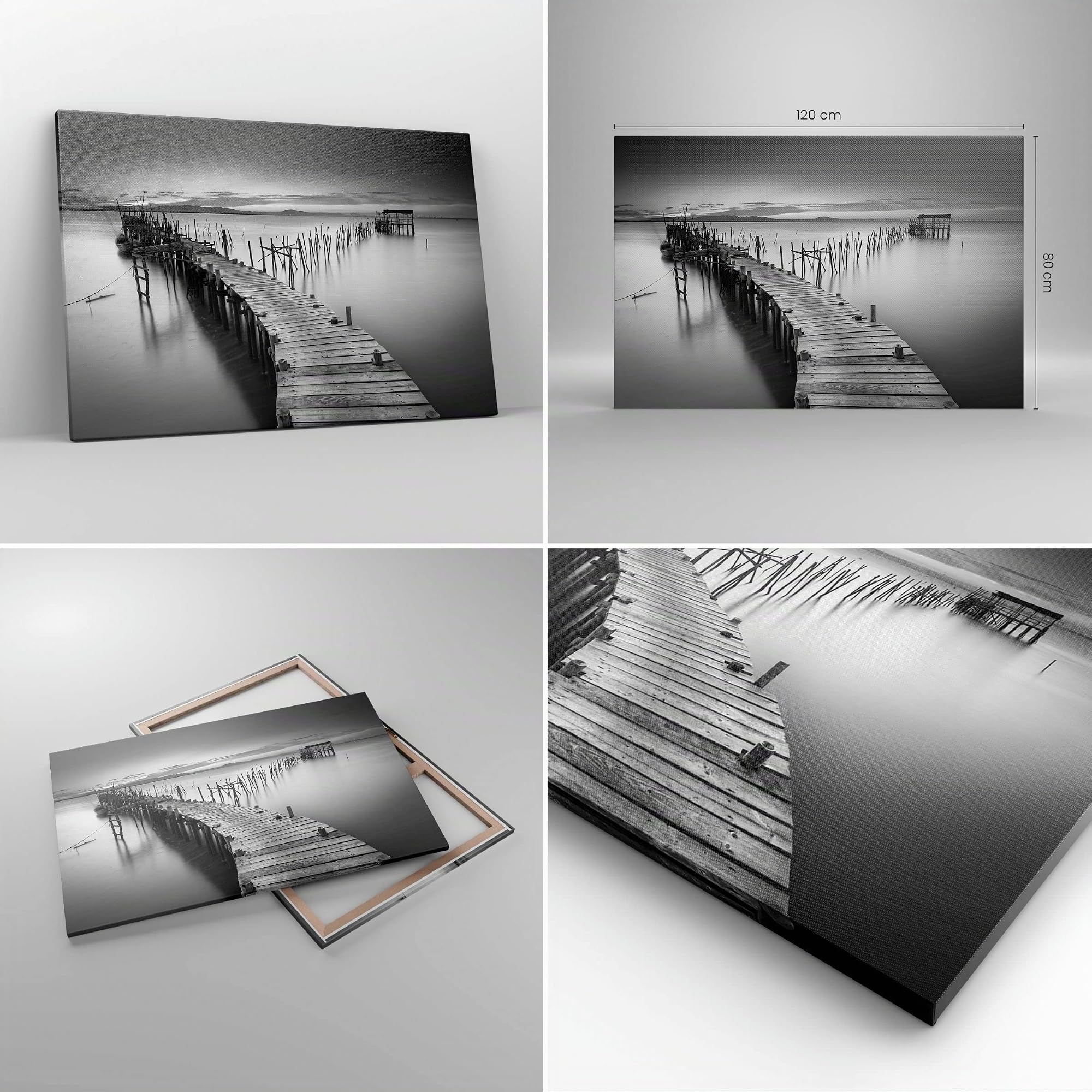 Wandbilder Dekoration Wohnzimmer Meer Brücke Landschaft Natur Bilder auf Leinwand 120x80cm Leinwandbild Schlafzimmer Deko Wand Kunstdruck Art Groß XXL Wanddeko Bild Wall Decor Canvas AA120x80-3082