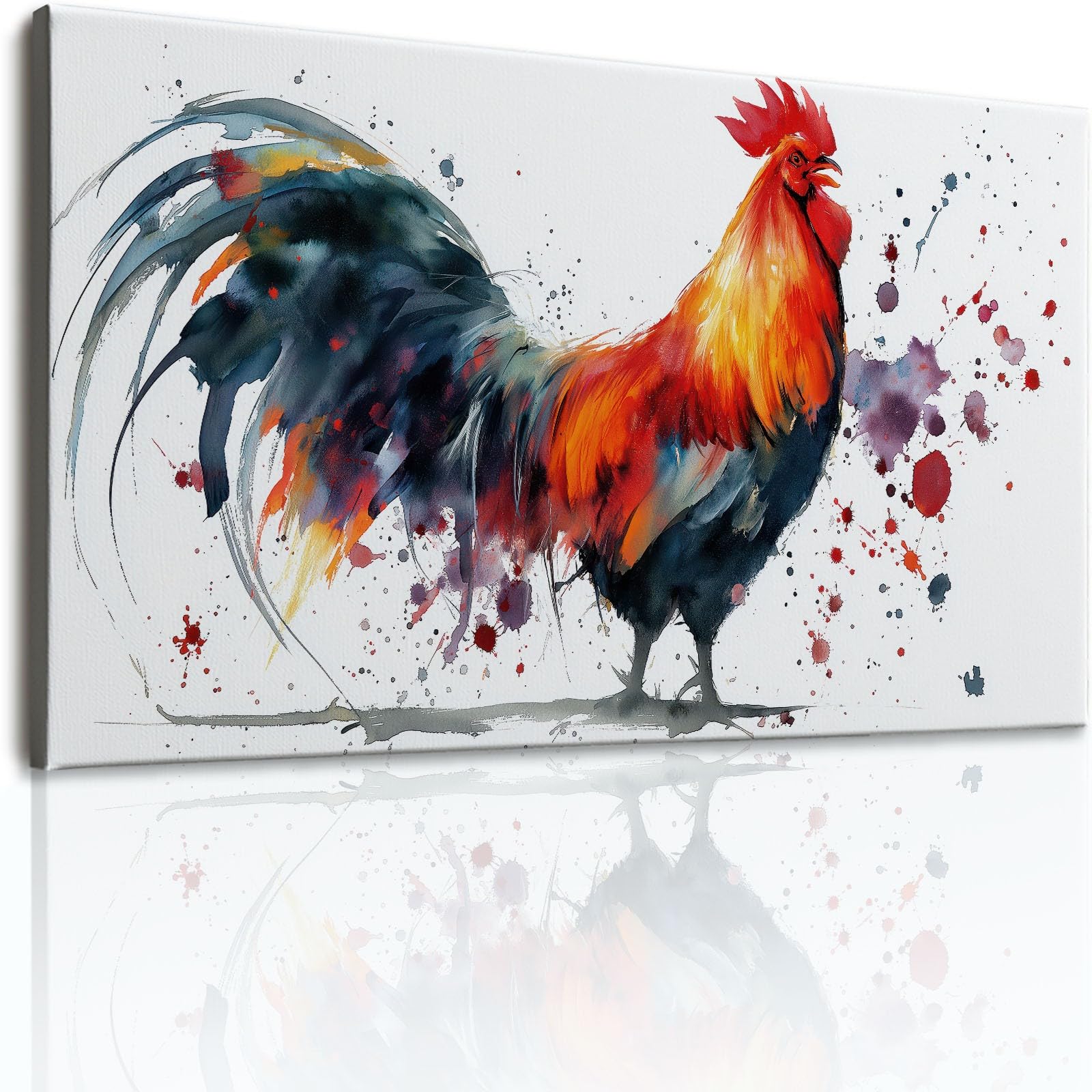Stampa artistica da parete su tela, stampa su tela con gallo animale di campagna, 99 x 50,8 cm, dipinti senza cornice, belle immagini rustiche da parete, poster bianchi o soggiorno, bagno, camera da