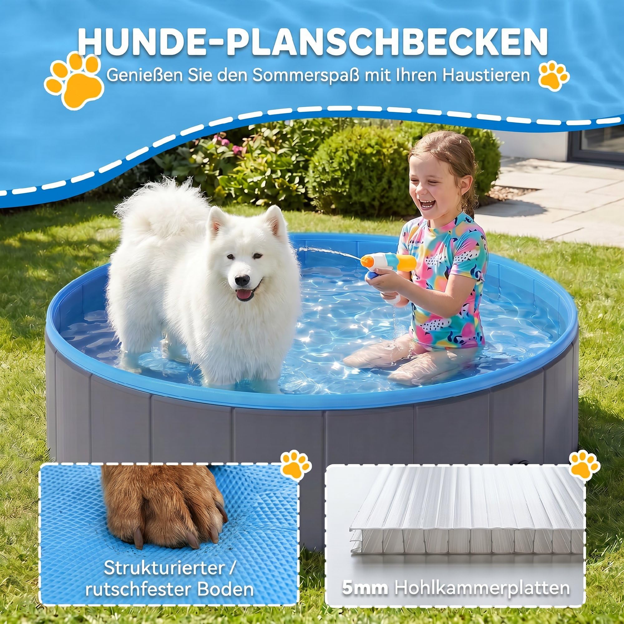 PawHut Hundepool für Große und Mittelgroße Hunde Faltbare Hunde Planschbecken 120 x 30 cm Hundebadewanne rutschfeste Schwimmbecken Hundeplanschbecken für Enten, Innen- und Außen, Dunkelgrau