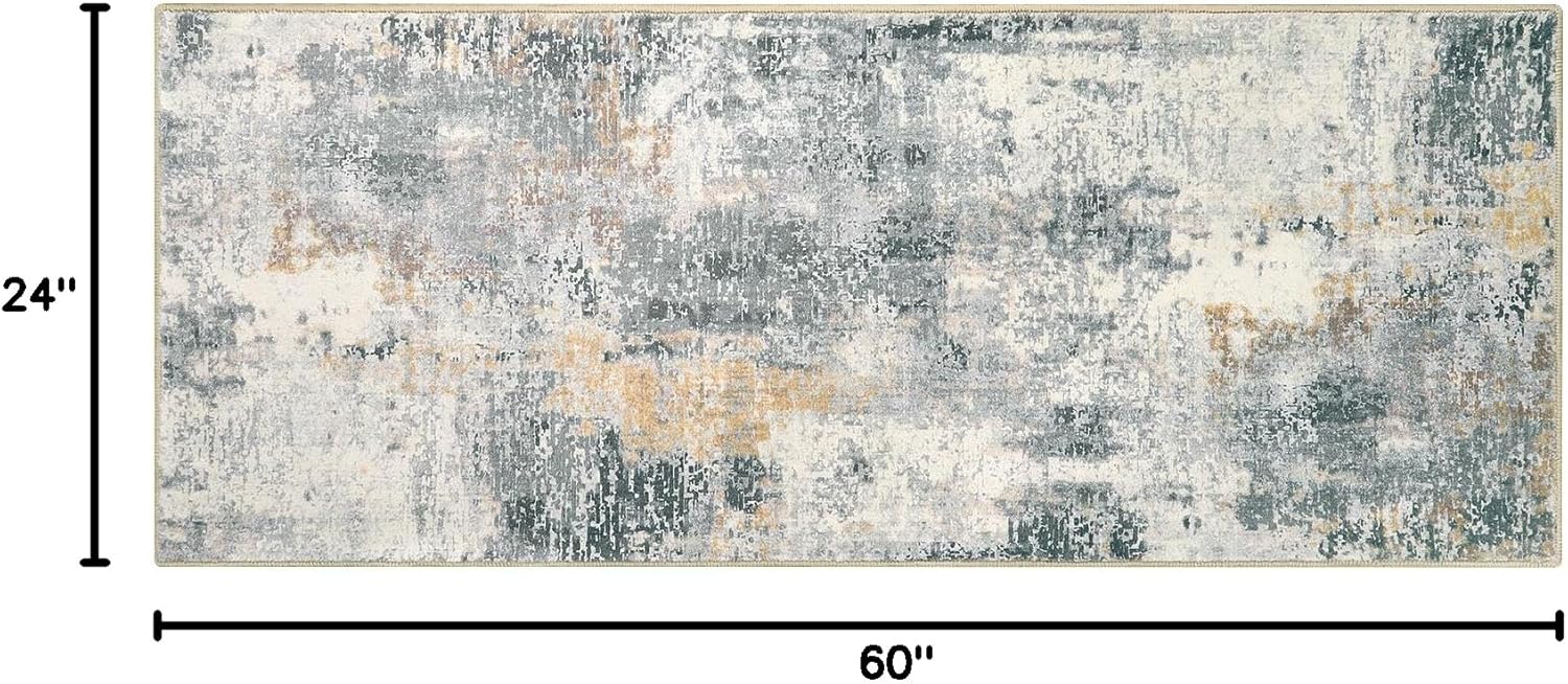 Morebes Abstract Washable Bathroom Runner Rug 2x5, Non Slip Kitchen Rug Runner Gray Modern Rugs Runners for Bedroom, Distressed Soft Carpet Runner for Hallway Entryway