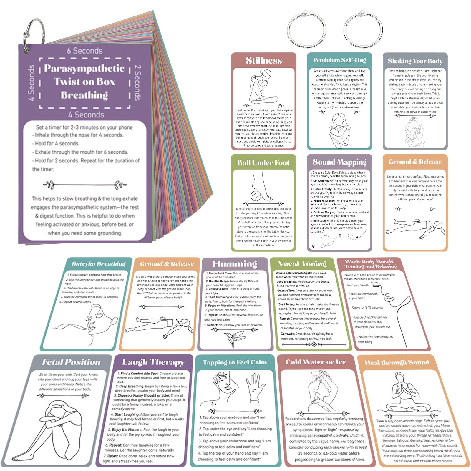 ForraFun 32 Pcs Somatic Therapy Coping Skill Cards 5.9 x 4 Inches Coping Skills Exercise Cards for Nervous System Regulation, Emotional Regulation, Polyvagal Therapy, CPTSD PTSD Flashcards